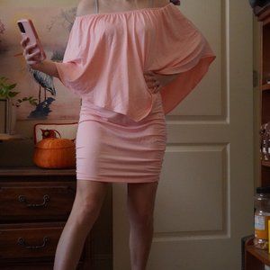 Coral Pink Cape Dress